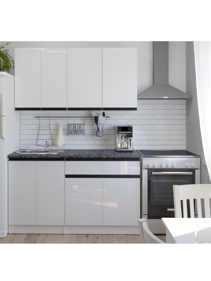 Кухонный гарнитур прямой «Лотос медиум 2», 1400 мм, цвет белый/чёрный - Фото 1