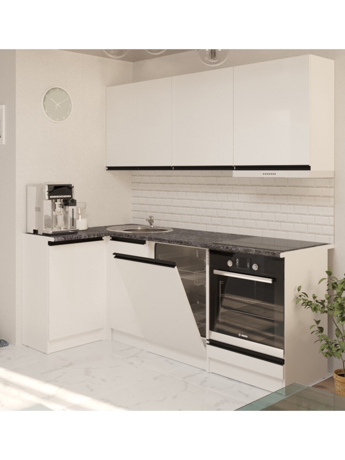 Кухонный гарнитур угловой «Лотос прайм», 1100×2000 мм, цвет белый/чёрный - Фото 1