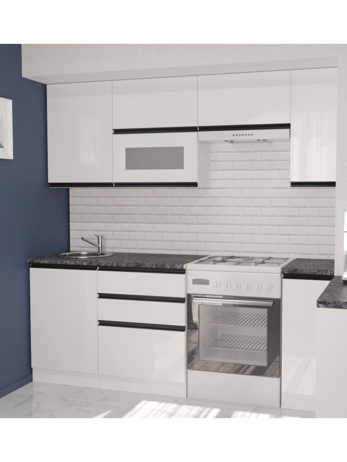 Кухонный гарнитур прямой «Лотос ультра», 2000 мм, цвет белый/чёрный - Фото 1