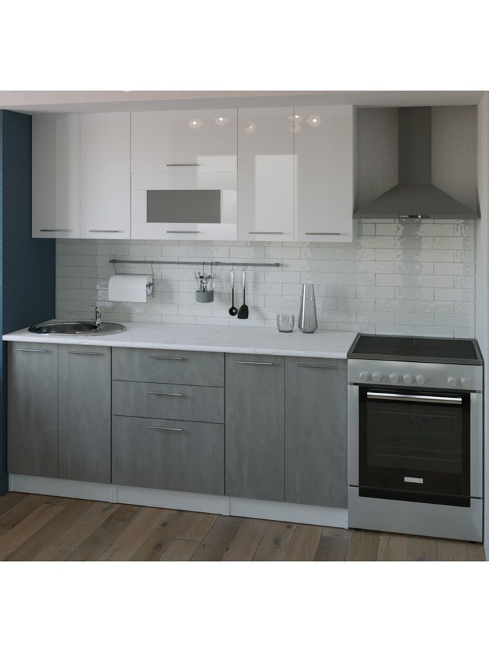 Кухонный гарнитур прямой «Терция макси 2», 1800 мм, цвет белый/серый - Фото 1