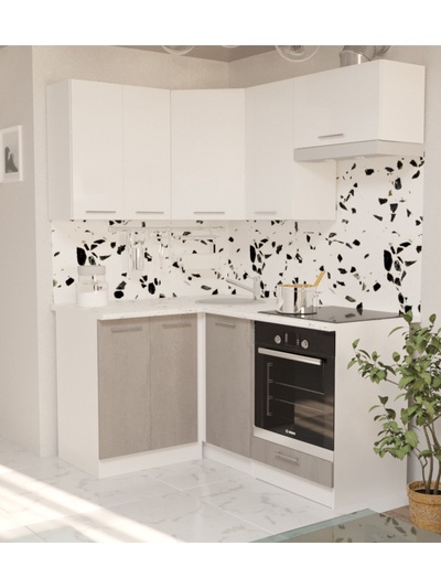 Кухонный гарнитур угловой «Терция мега прайм», 1200×1600 мм, цвет белый/серый