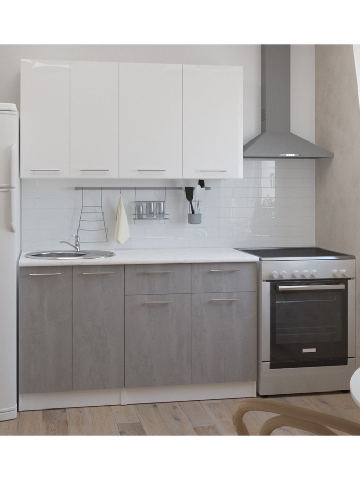 Кухонный гарнитур прямой «Терция медиум 2», 1400 мм, цвет белый/серый - Фото 1