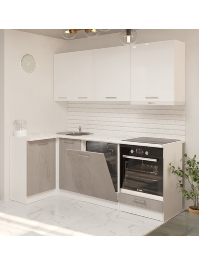 Кухонный гарнитур угловой «Терция прайм», 1100×2000 мм, цвет белый/серый