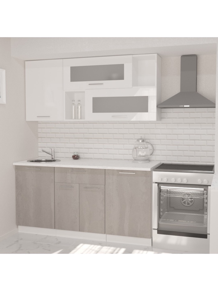 Кухонный гарнитур прямой «Терция стандарт», 1600 мм, цвет белый/серый - Фото 1