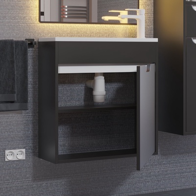 Тумба подвесная Uperwood, с раковиной Uperwood Modul 60, цвет чёрный матовый