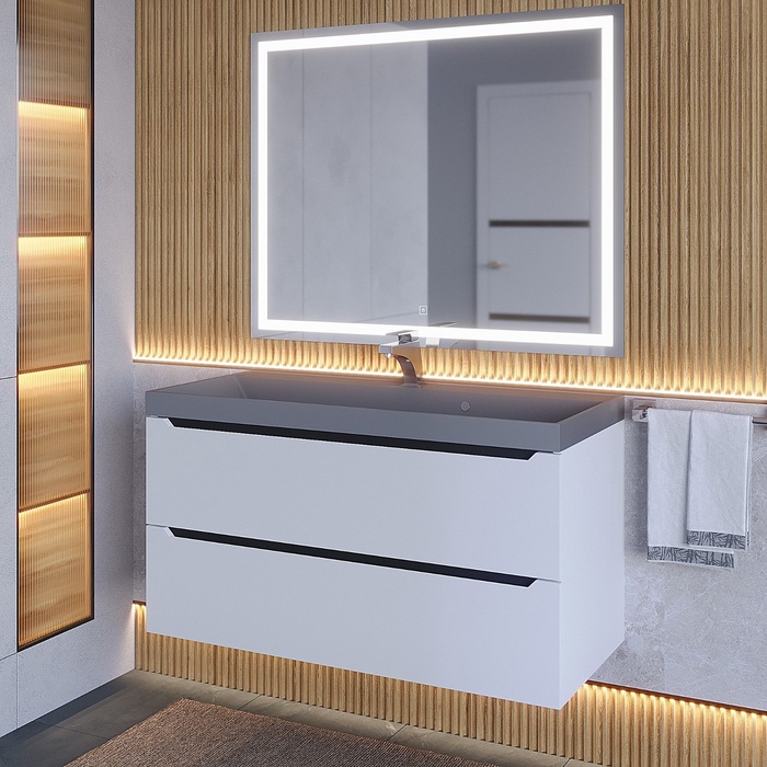 Тумба подвесная Uperwood, с раковиной Uperwood Tanos Classic Quartz 100, цвет белый/графит/бетон