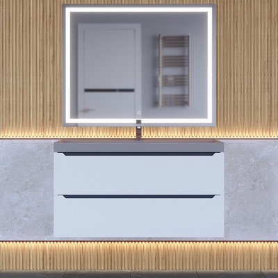 Тумба подвесная Uperwood, с раковиной Uperwood Tanos Classic Quartz 100, цвет белый/графит/бетон