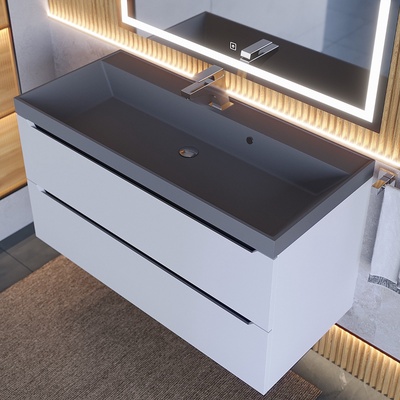 Тумба подвесная Uperwood, с раковиной Uperwood Tanos Classic Quartz 100, цвет белый/графит/бетон