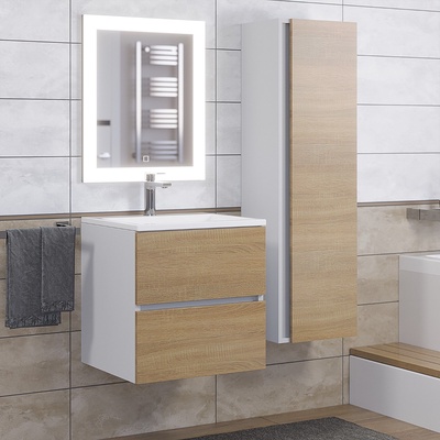 Тумба подвесная Uperwood, с раковиной Uperwood Barsa 50, цвет белый/дуб сонома