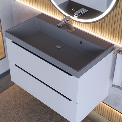 Тумба подвесная Uperwood, с раковиной Uperwood Tanos Classic Quartz 80, цвет белый/графит/бетон