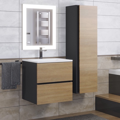 Тумба подвесная Uperwood, с раковиной Uperwood Barsa 50, цвет чёрный/дуб сонома