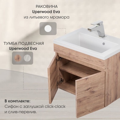 Раковина для ванной Uperwood Eva 50, белая глянцевая