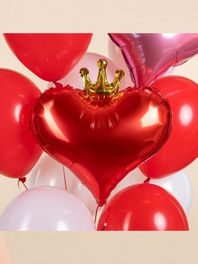 Воздушный шар фольгированный 18" «Сердце с короной», набор 5 шт., красный