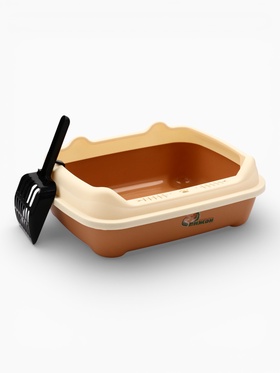 Туалет с боковым входом, бортами и совком, 36 х 28 х 14 см, коричневый