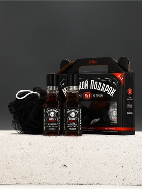 Подарочный набор «№1», гель для душа виски, шампунь для волос, мочалка для тела