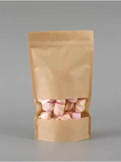 Пакет дой-пак бумажный крафт с окном 13.5 × 22.5 см