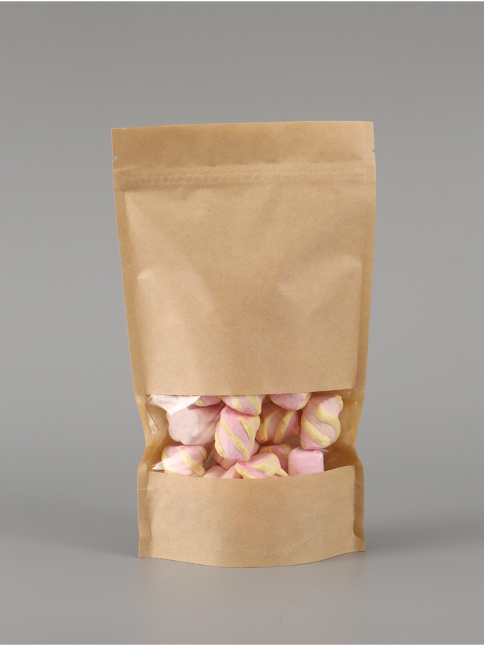 Пакет дой-пак бумажный крафт с окном 13.5 × 22.5 см - Фото 1