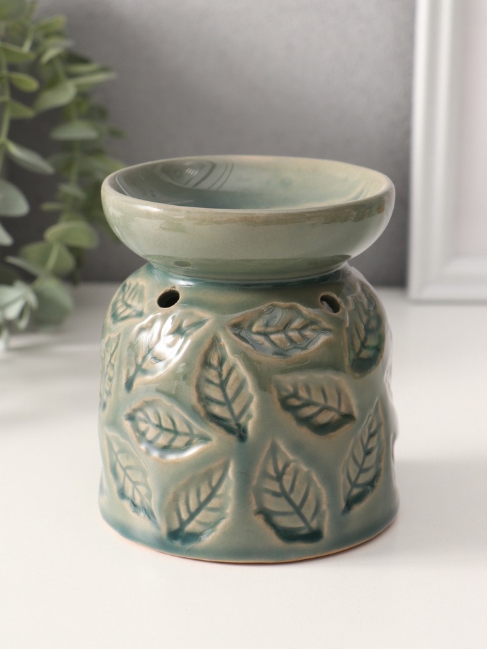 УЦЕНКА Аромалампа керамика «Листья» морская лагуна 9.5×9.5×10.8 см - Фото 1