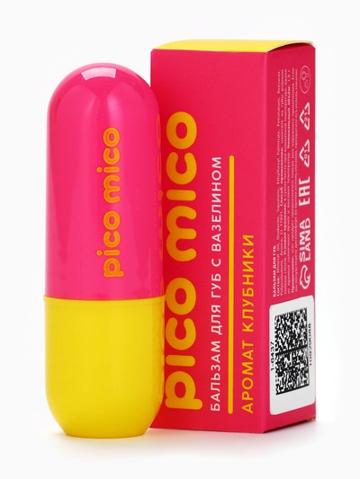 Бальзам для губ с вазелином, аромат: клубника, 3.8 г, PICO MICO