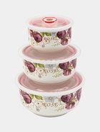 УЦЕНКА Набор салатников с вакуумными крышками 3 шт "Розалинда" (250, 550, 850 мл) d 15,5/12,/10/ см - Фото 1