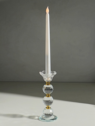 УЦЕНКА Подсвечник на 1 свечу «Цветочек с тремя хрустальными шарами», стекло, 18×7×7 см