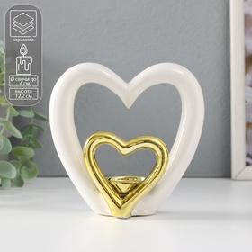 {{photo.Alt || photo.Description || 'УЦЕНКА Подсвечник керамика на 1 свечу «Сердце в сердце» белое с золотом 12.7×5.5×12.2 см'}}