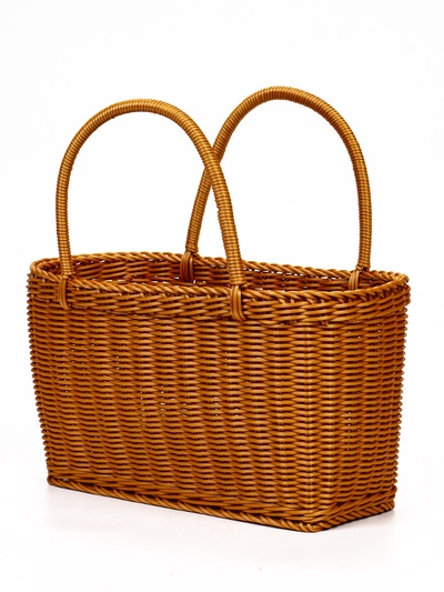 Корзина плетёная для хранения, 35×22×21 см, ручка h=17 см, пластиковая, коричневая