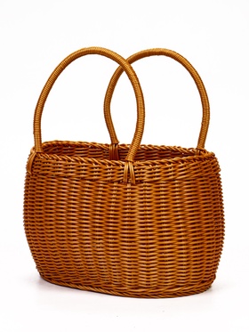 Корзина плетёная для хранения, 32×25×21 см, ручка h=17 см, пластиковая, коричневая