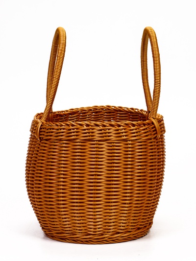 Корзина плетёная для хранения, 32×25×21 см, ручка h=17 см, пластиковая, коричневая