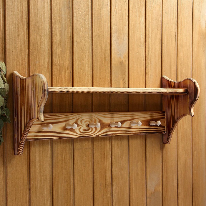 УЦЕНКА Полка вешалка большая, обожжённая, 6 крючков, 72×23×17 см - Фото 1