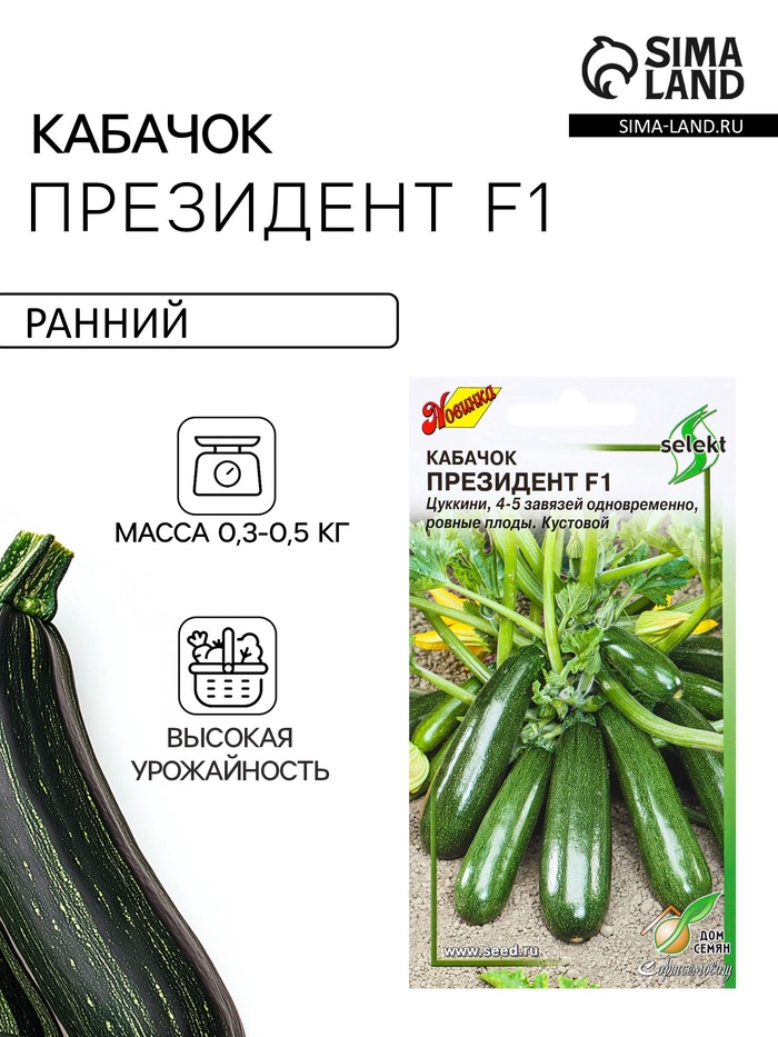 Семена Кабачок «Президент», F1, цуккини, 5 семян, «Дом семян» - Фото 1