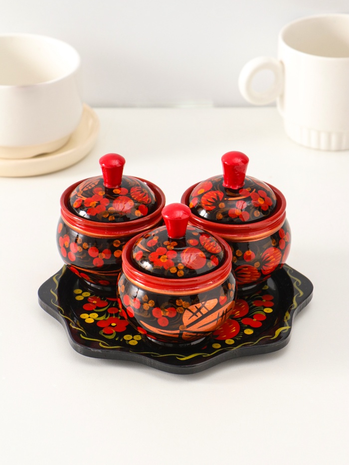 УЦЕНКА Набор специй «Земляничка», средний, 15×15×6 см, хохлома - Фото 1