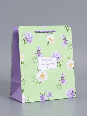 Пакет подарочный ламинированный «Нежный штрих», мятный с сиреневым, 18×22.3×10 см