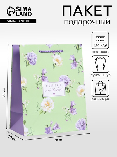 Пакет подарочный ламинированный «Нежный штрих», мятный с сиреневым, 18×22.3×10 см