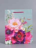 Пакет подарочный ламинированный «Цветочный комплимент», серый с розовым, 18×22.3×10 см - фото 68977306