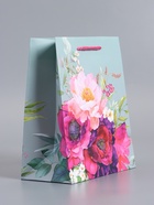 Пакет подарочный ламинированный «Цветочный комплимент», серый с розовым, 18×22.3×10 см - фото 68977308
