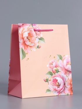 Пакет подарочный ламинированный «Цветы», нежно - розовый, 18×22.3×10 см