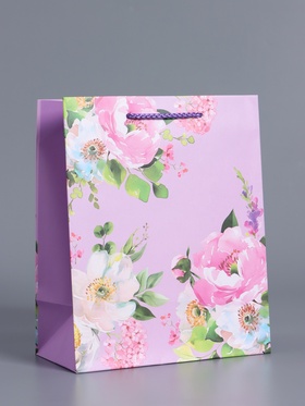 Пакет подарочный ламинированный «Радость», сиреневый, 18×22.3×10 см