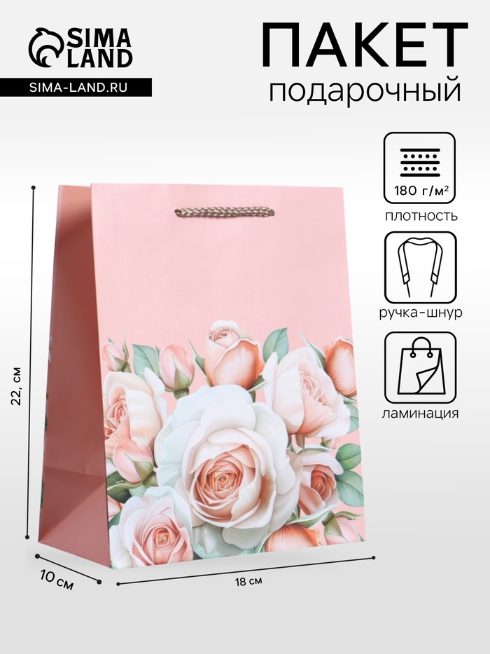 Пакет подарочный ламинированный «Улыбайся», пыльно - розовый, 18×22.3×10 см - Фото 1