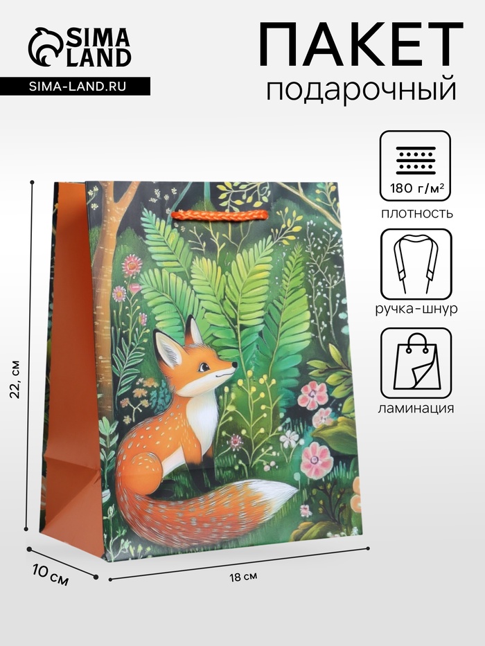 Пакет подарочный ламинированный «Лесные жители», зелёный, 18×22.3×10 см - Фото 1