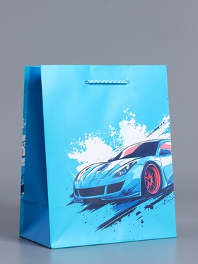 Пакет подарочный ламинированный «Мужчине», голубой, 18×22.3×10 см