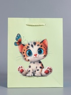 Пакет подарочный ламинированный «Маленький котенок», мятный - голубой, 18×22.3×10 см - фото 68977360