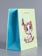 Пакет подарочный ламинированный «Маленький котенок», мятный - голубой, 18×22.3×10 см - фото 68977362