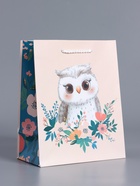 Пакет подарочный ламинированный «Мудрая совушка», бежевый - бирюзовый, 18×22.3×10 см - фото 68977365
