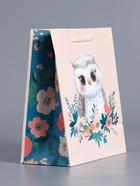 Пакет подарочный ламинированный «Мудрая совушка», бежевый - бирюзовый, 18×22.3×10 см - фото 68977368