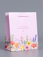 Пакет подарочный ламинированный «С пожеланиями счастья и любви», нежно - розовый, 18×22.3×10 см - фото 68977377