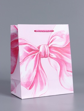 Пакет подарочный ламинированный «Розовый бант», нежно - розовый, 18×22.3×10 см