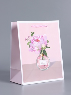 Пакет подарочный ламинированный «Счастья и любви», нежно - розовый, 18×22.3×10 см