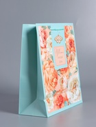 Пакет подарочный ламинированный «Цвети каждый день», бирюзовый, 26×12×32 см - фото 68977416