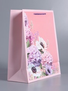 Пакет подарочный ламинированный «Цветочная радость», нежно - розовый, 26×12×32 см - фото 68977434